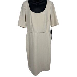 Maggy London Women Sheath Dress Size 12 Ivory Short Sleeve Scoop Work NWT New